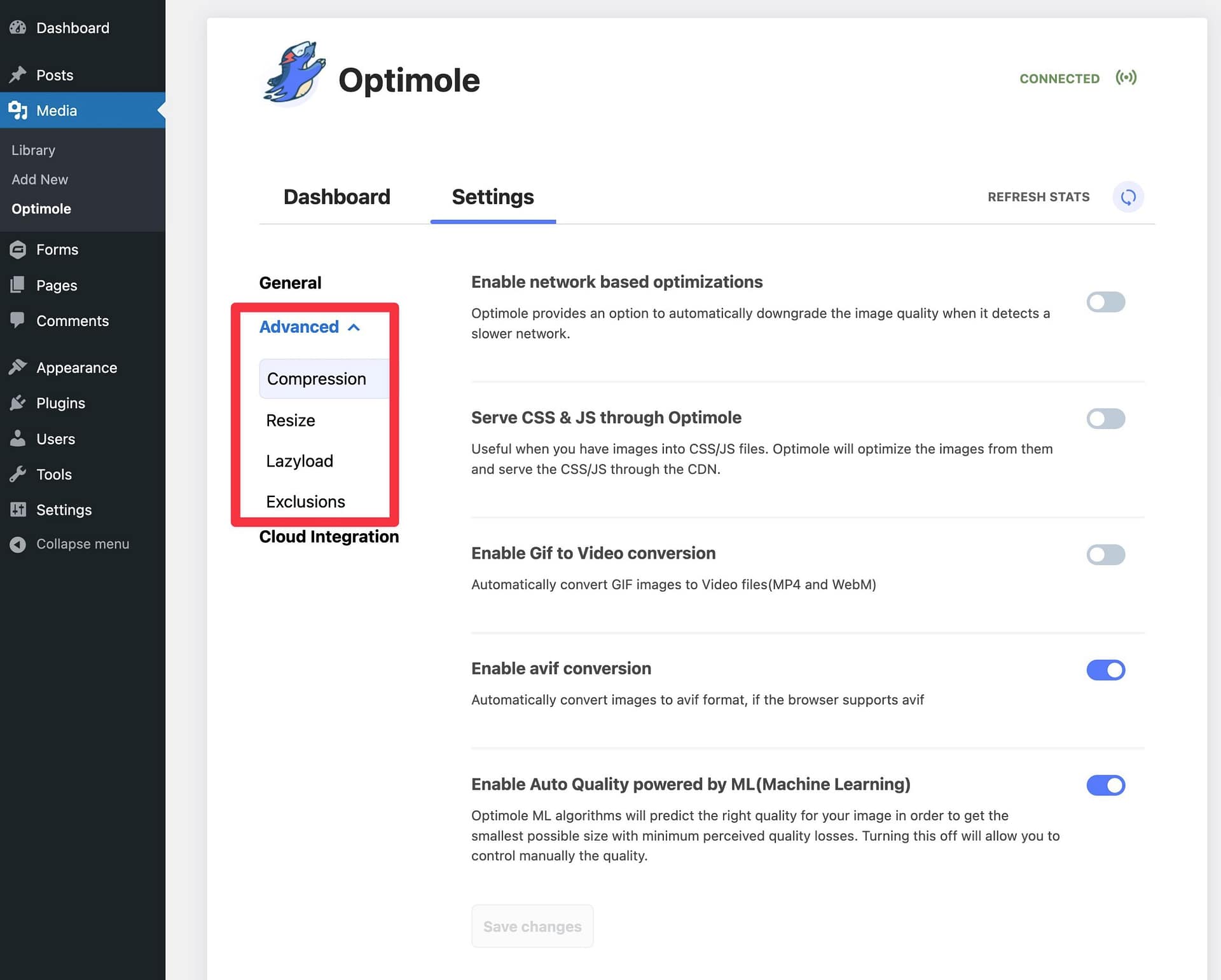 Other Optimole settings