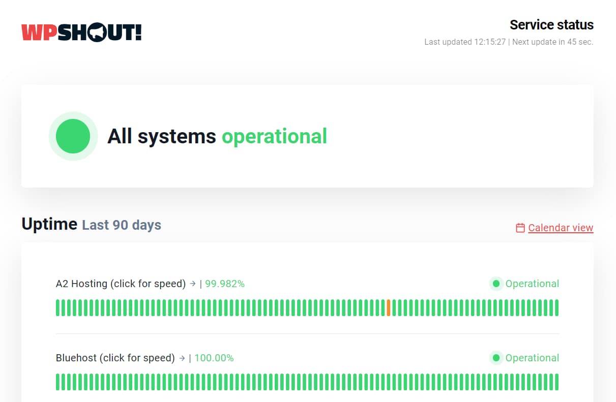 WPShout hosting status page