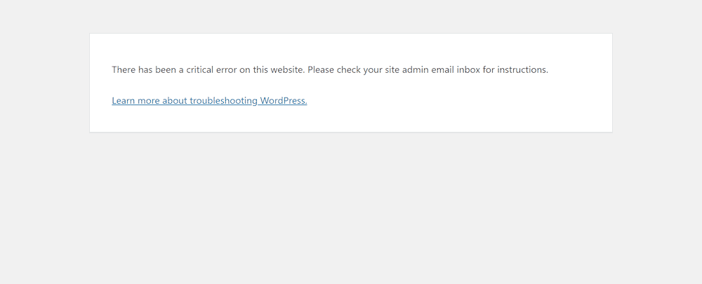 WordPress showing an error on the front end that appears due to its Recovery Mode.
