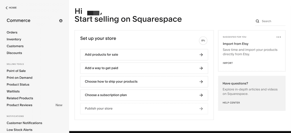 Squarespace's E-Commerce screens.