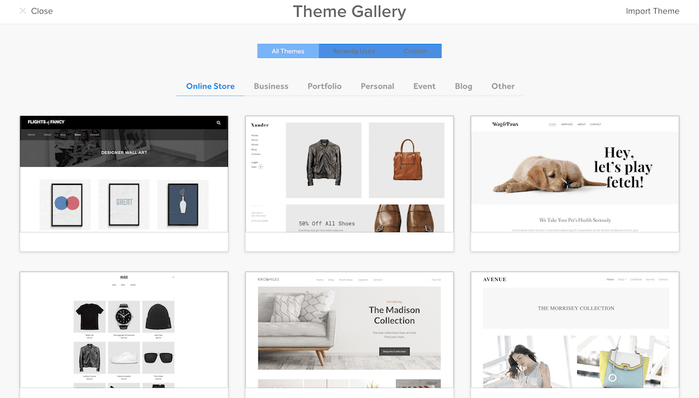 Weebly's Theme Gallery.