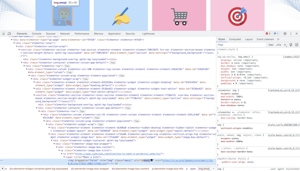 How to avoid an excessive DOM size: The Chrome DevTools showing the DOM tree and HTML elements of a page.