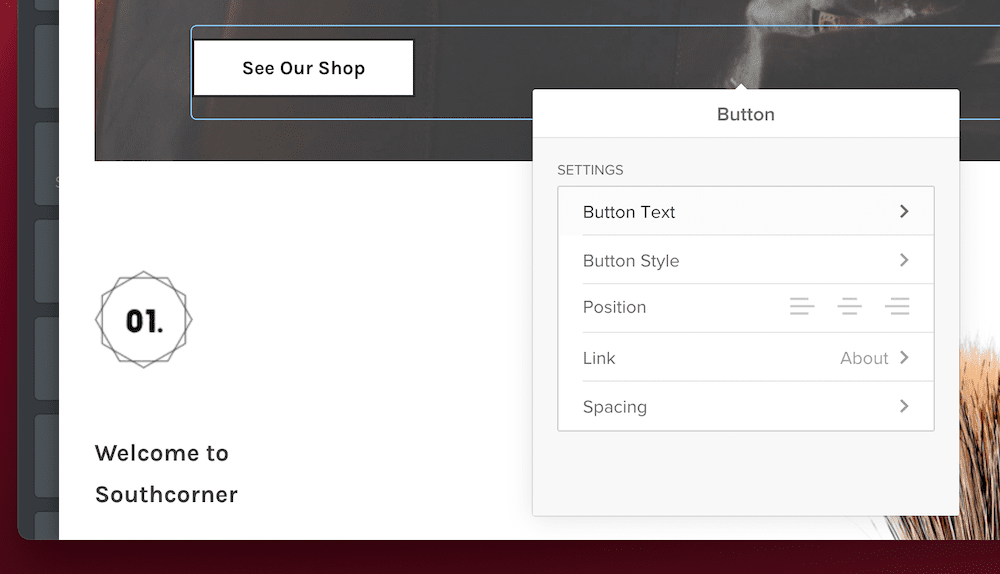 Adding a button to a Weebly page and adjusting the options.