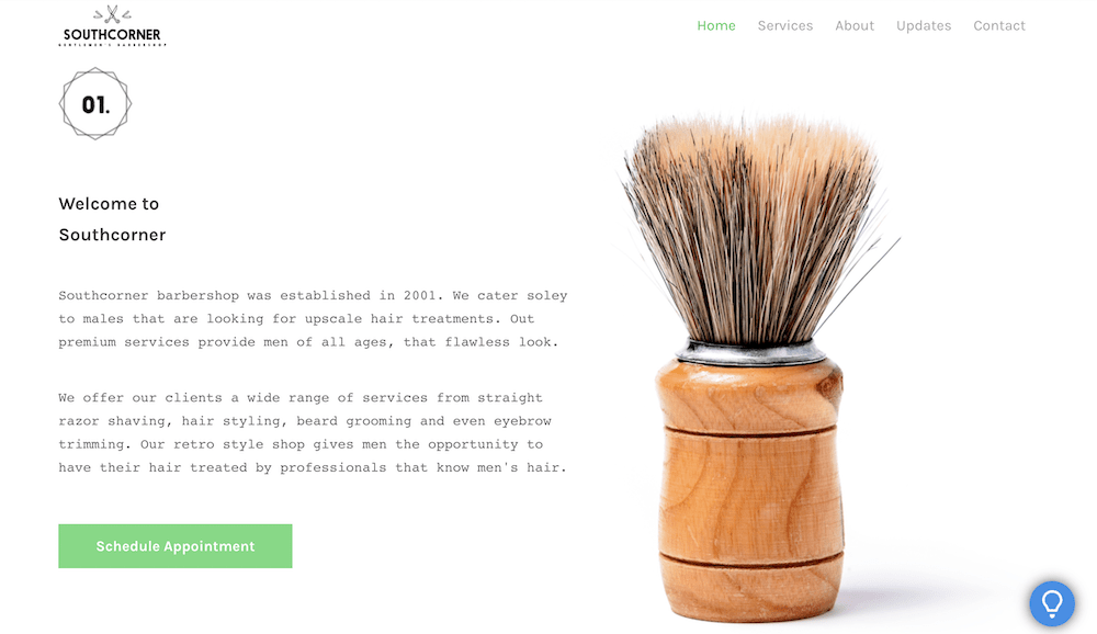 Situs web Weebly untuk toko pangkas rambut.