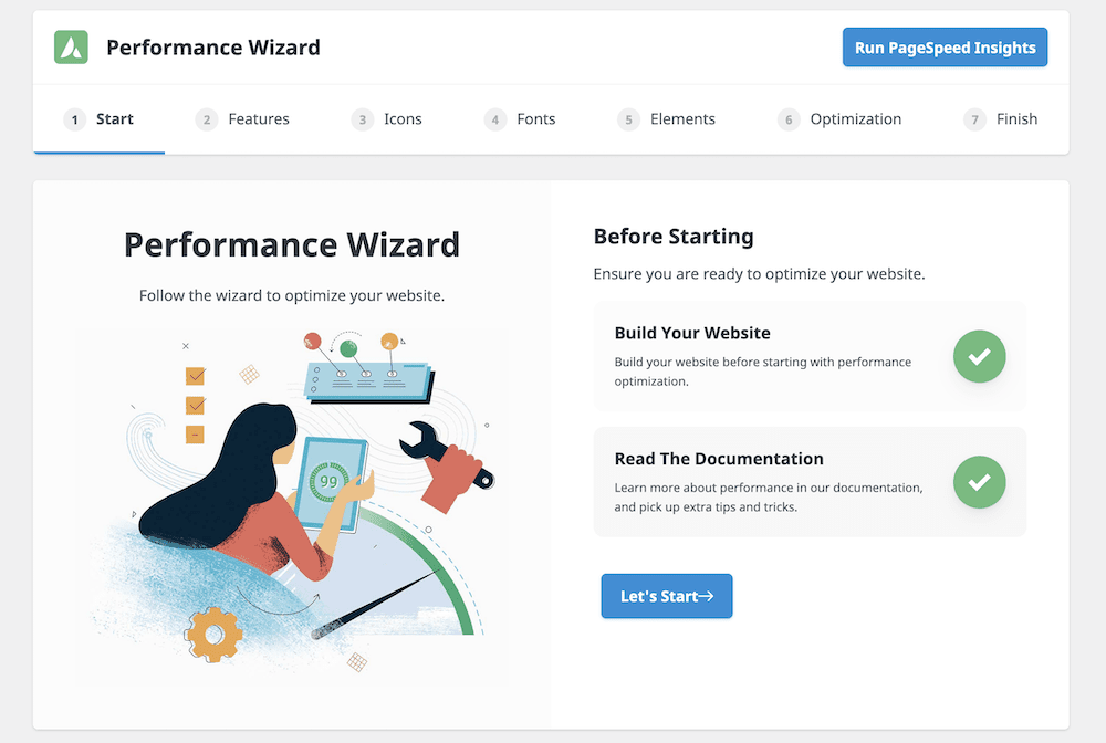 The Avada Performance Wizard.