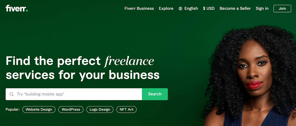 How to find a remote job: Fiverr homepage