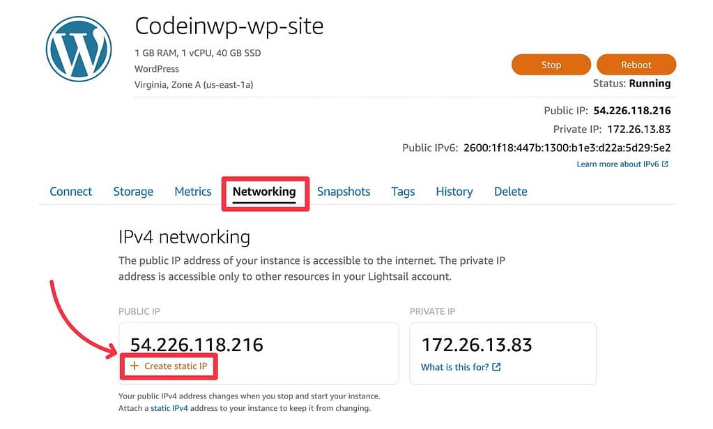 Create static IP