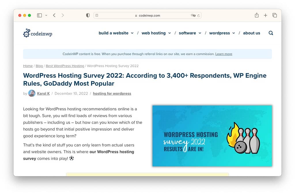 Survei hosting WordPress