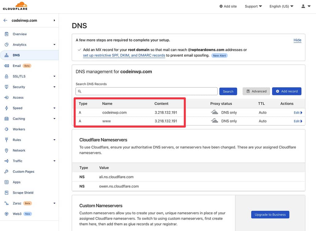 Point domain name to static IP