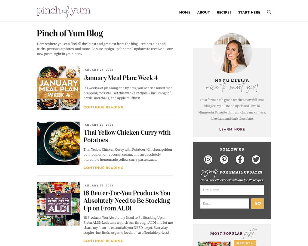 Pinch of Yum blog