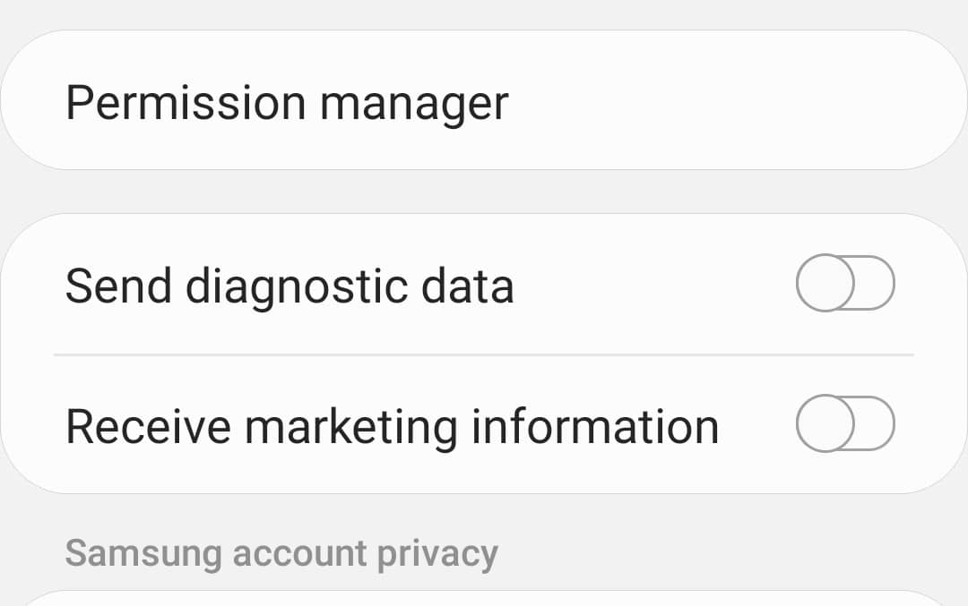 Turning off diagnostic data and marketing offers in Android