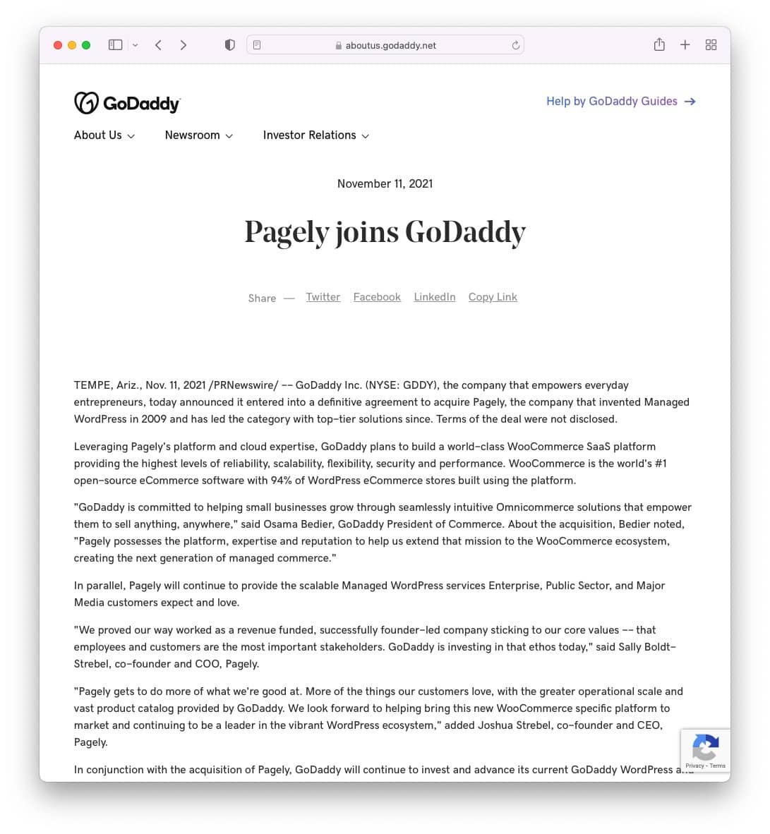 GoDaddy acquires Pagely