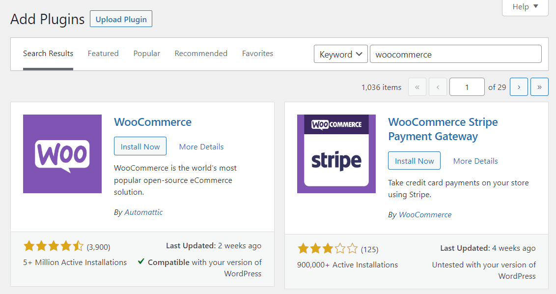 Installing WooCommerce from the dashboard to create an online shop with WordPress