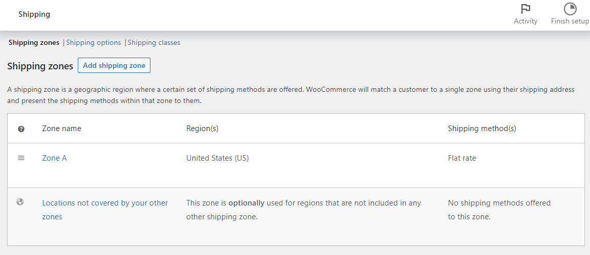 WooCommerce shipping settings