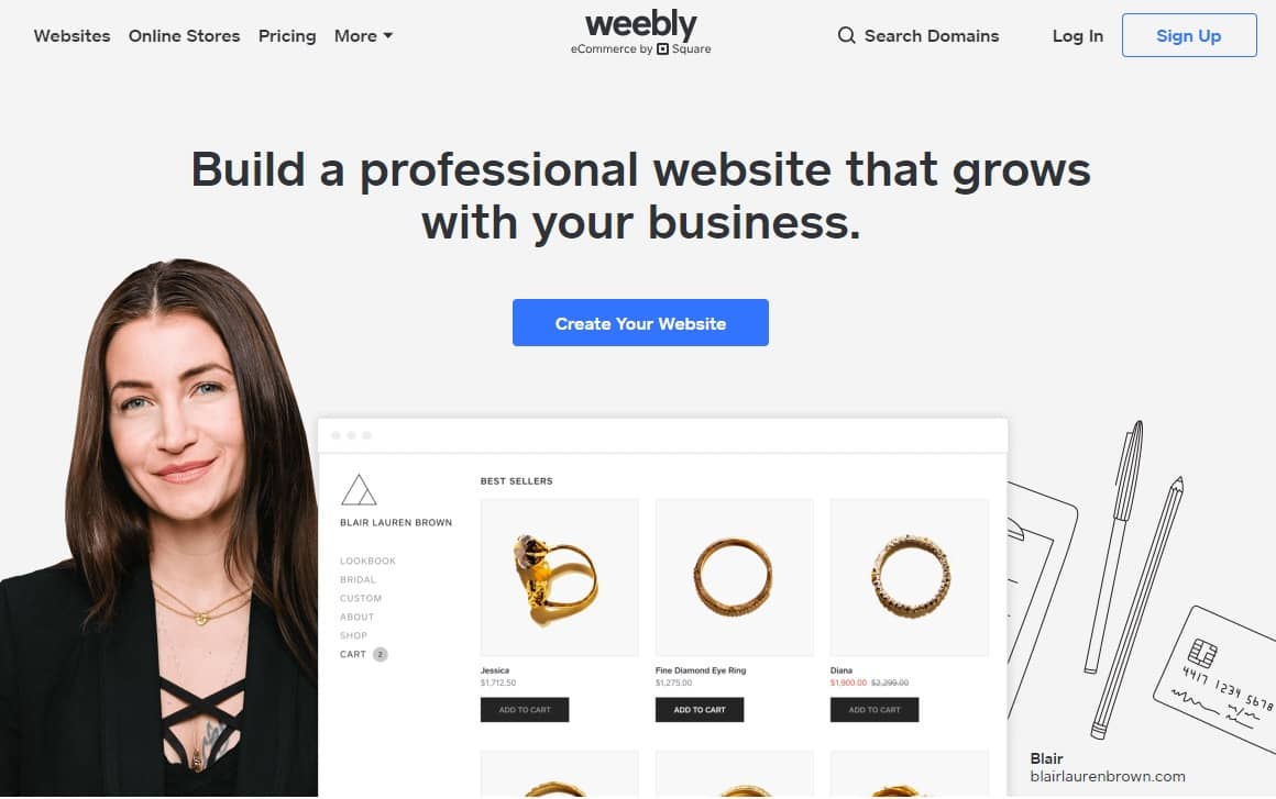The Weebly home page, an example of one of the best Squarespace alternatives.
