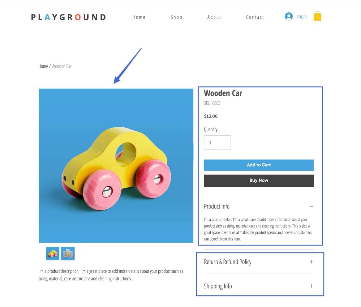 a product page on Wix online store