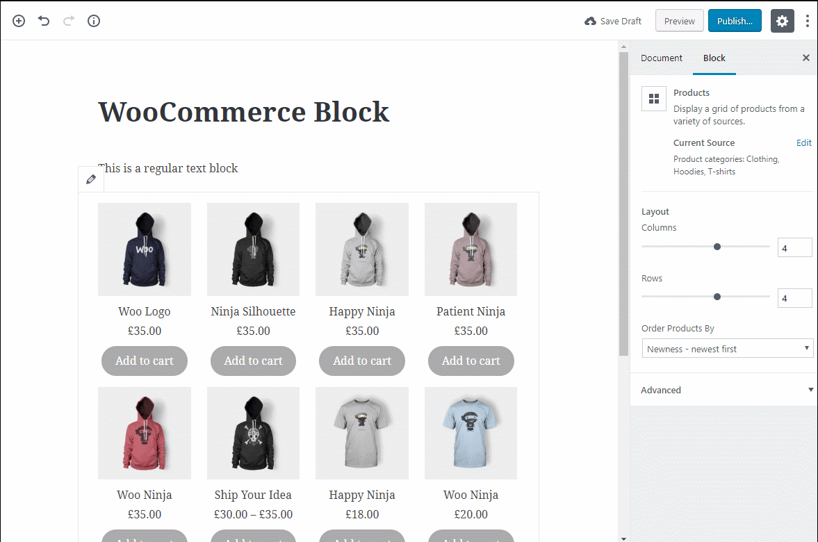changing woocommerce layout in gutenberg