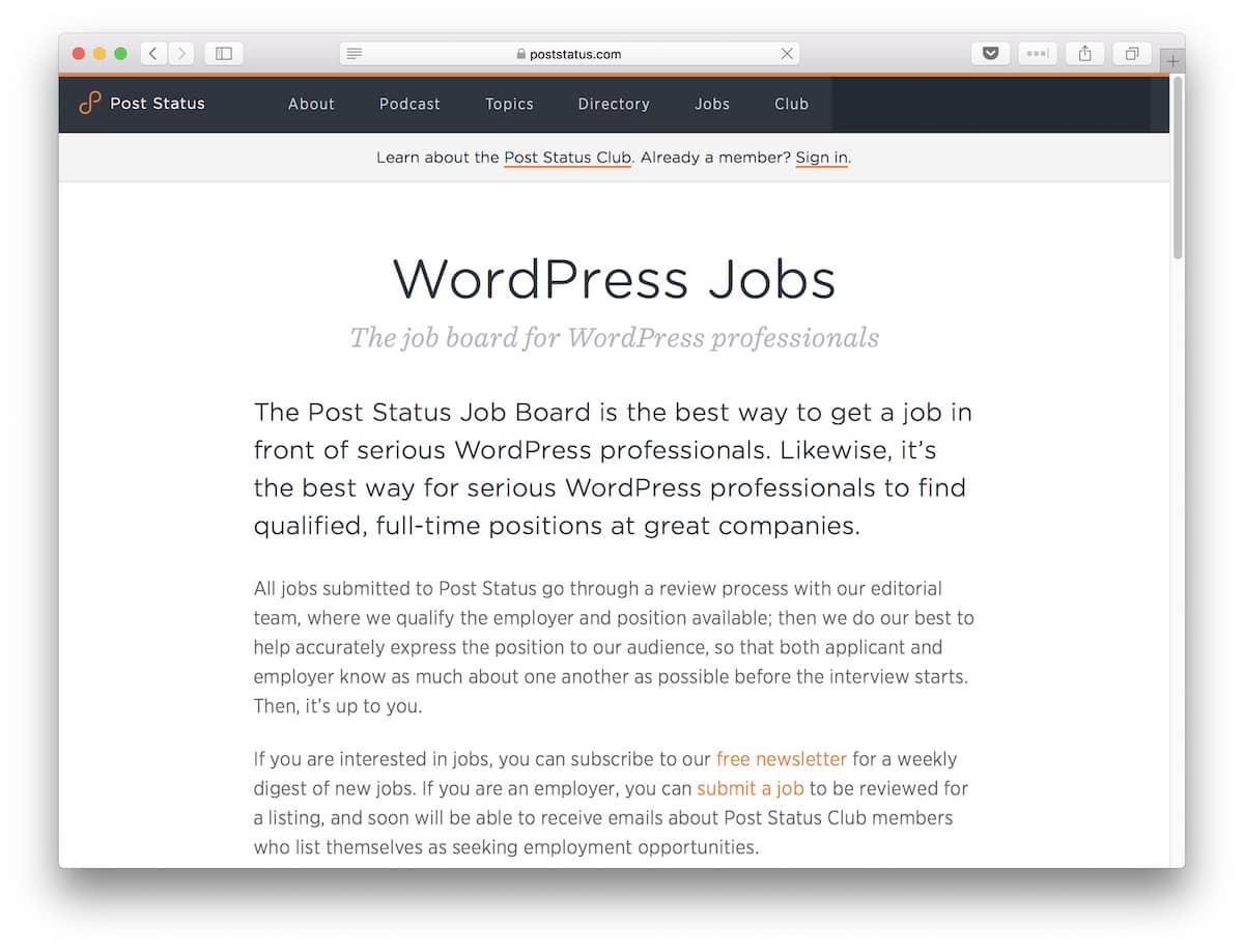 Post Status WordPress Jobs Board
