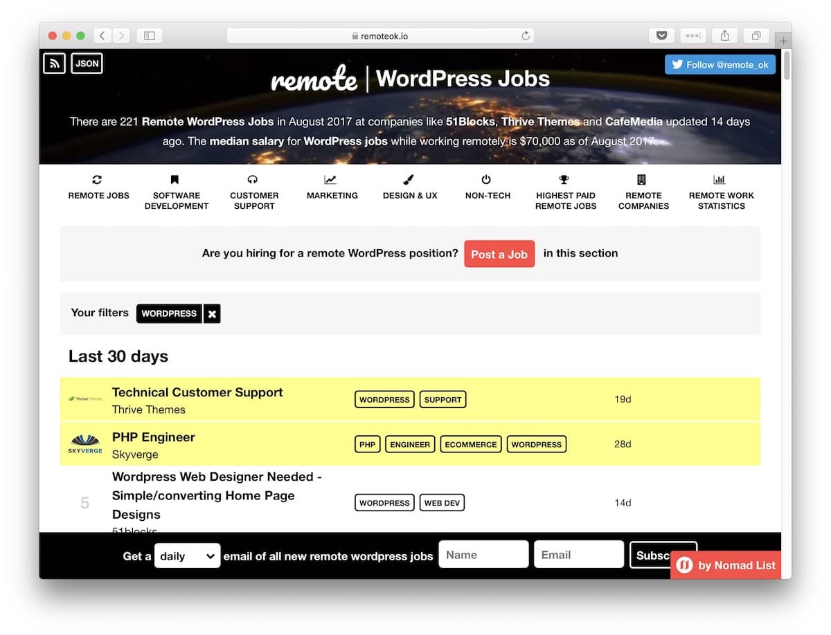 Find WordPress jobs at Remote OK