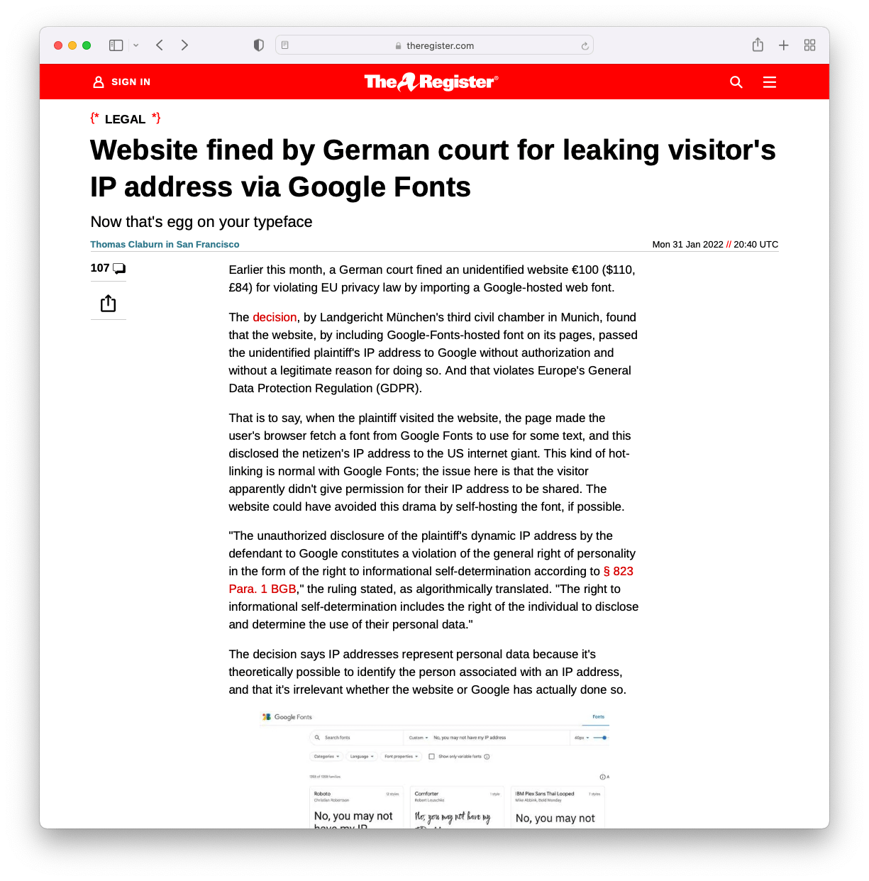 Google Fonts in court