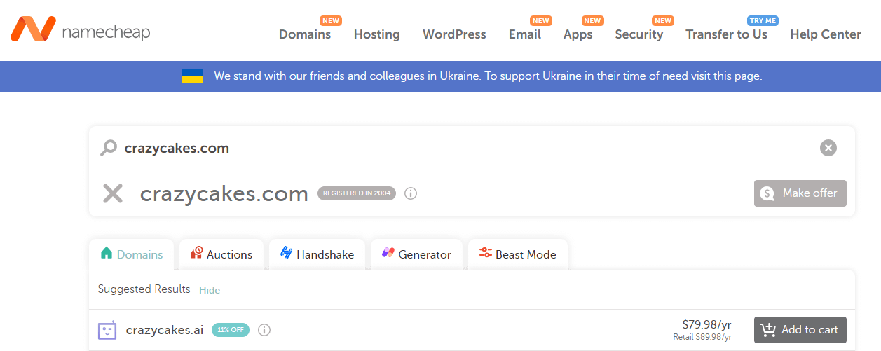 Checking domains on Namecheap.