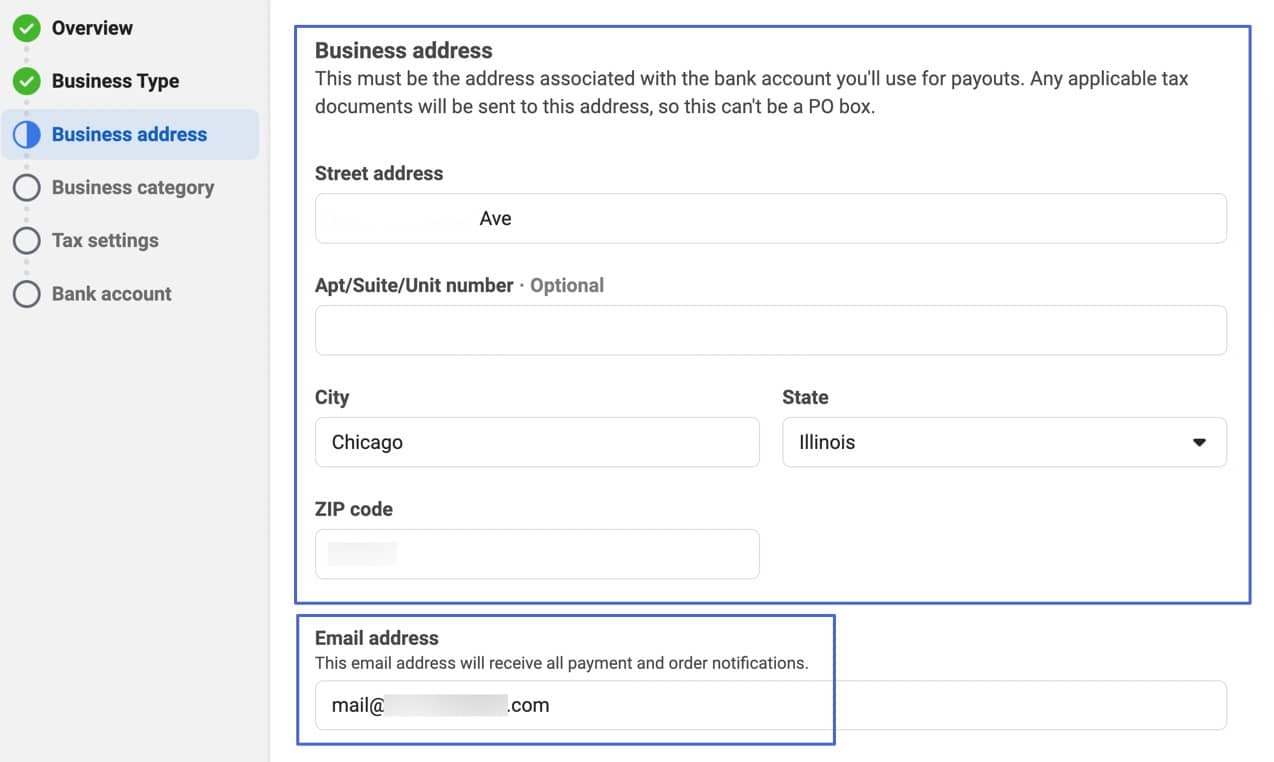 business address for how to sell on Facebook