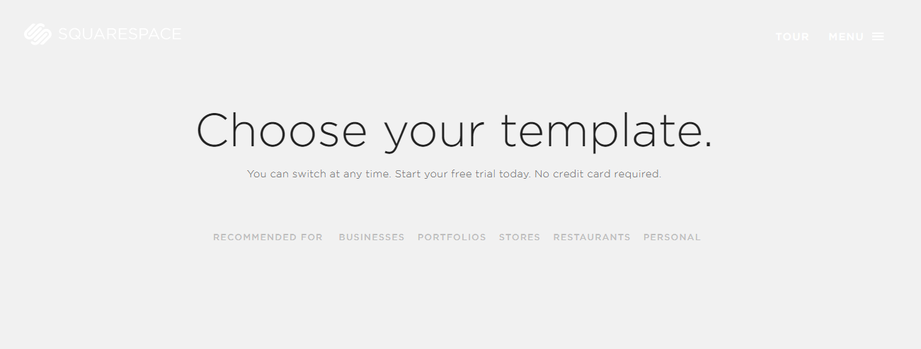 Choosing a template in Squarespace in 2014.