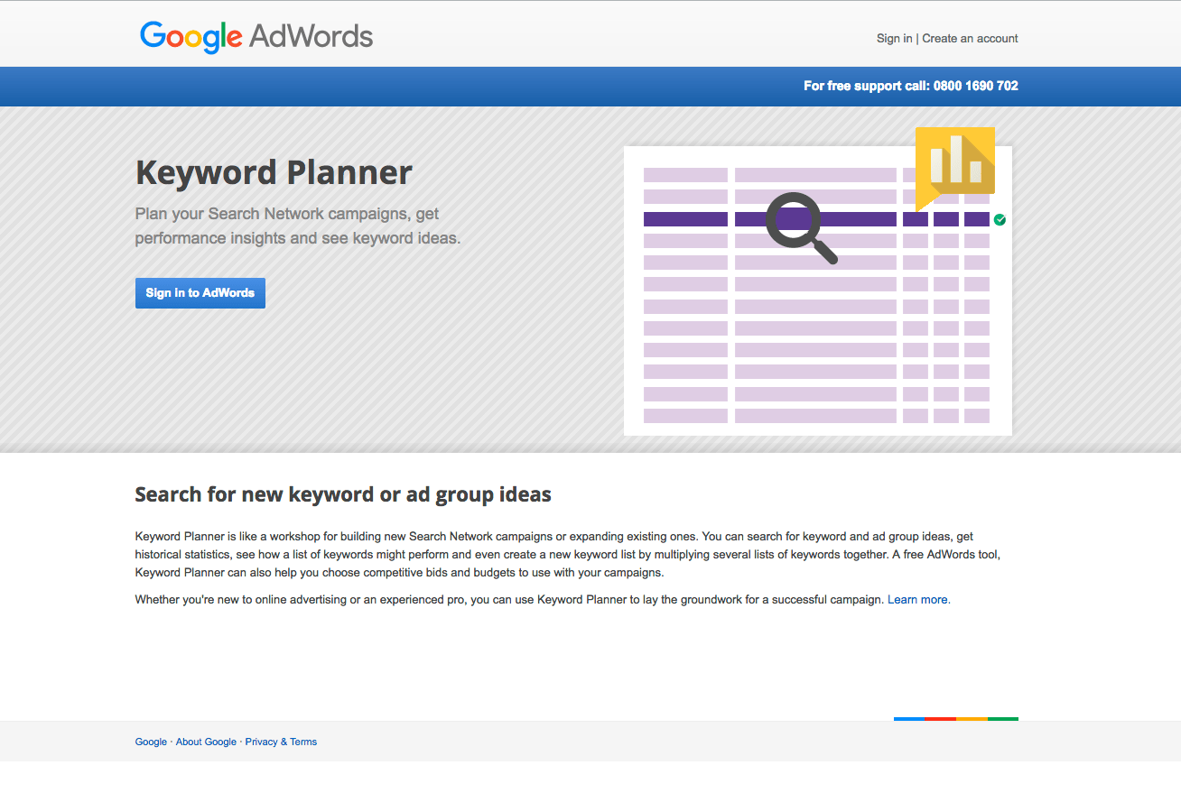 Screenshot of the Google Keyword Planner