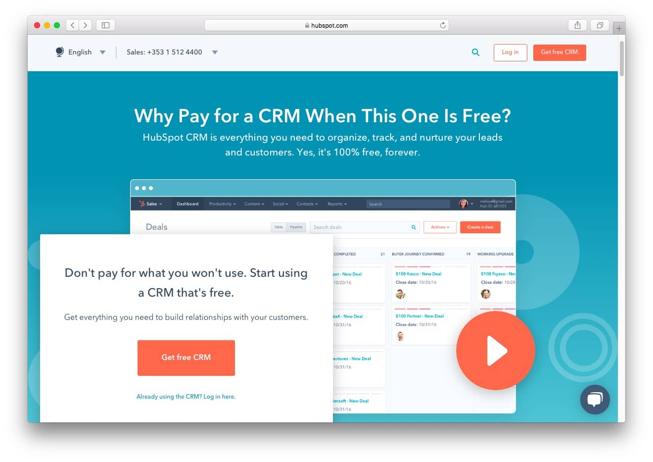 hubspot - use their CRM for how to start a web design business