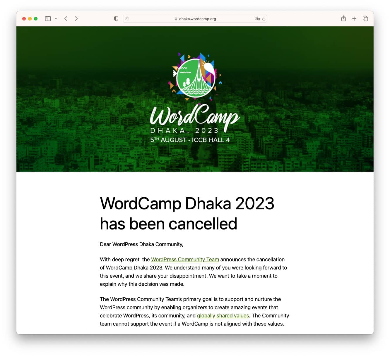 WordCamp Dhaka canceled