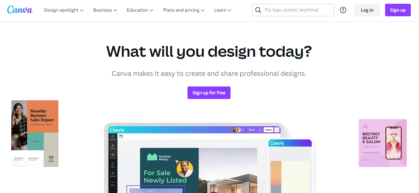 Canva homepage