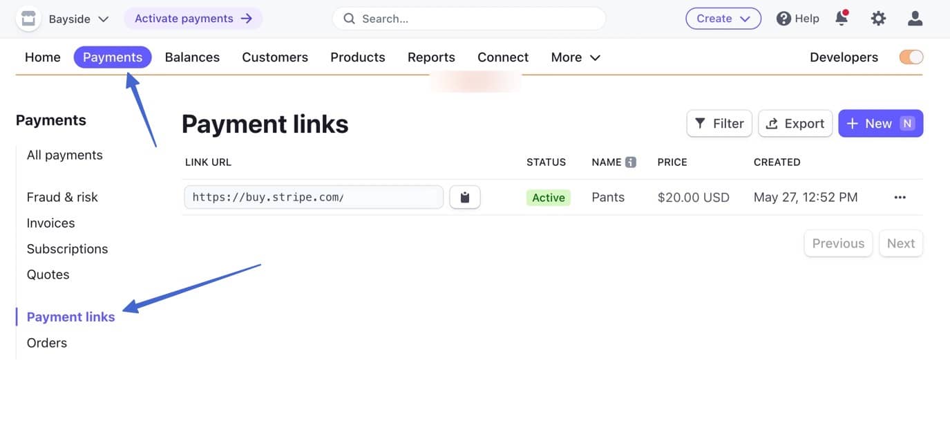 payment links to accept ACH payments