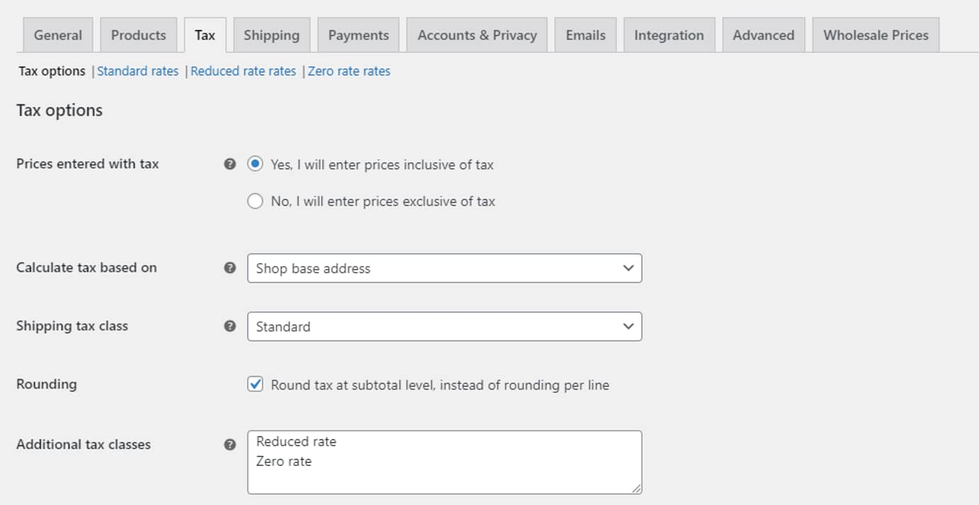 Shopify vs WooCommerce: Configuring taxes in WooCommerce.