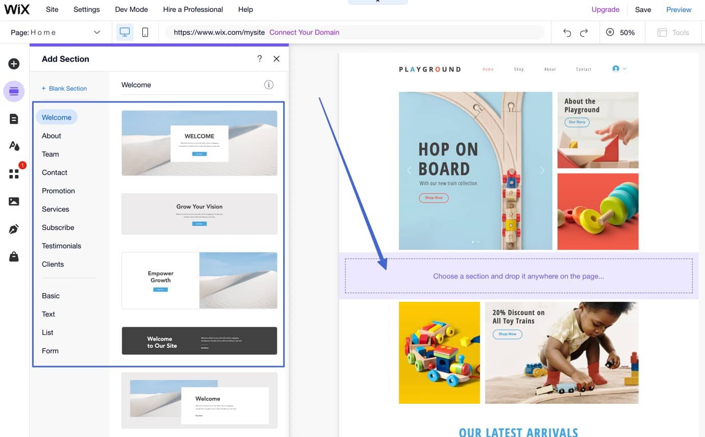 add section - how to make an online store with Wix