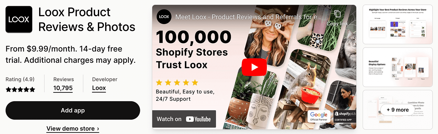 The Loox Product Reviews & Photos app