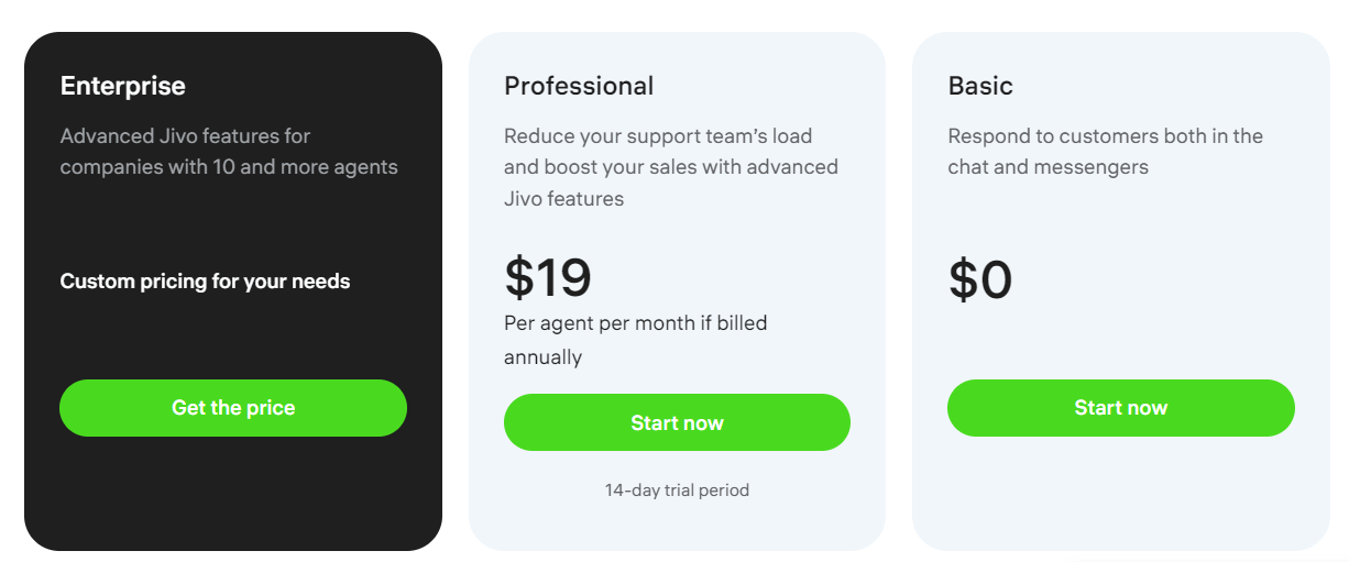 JivoChat pricing page