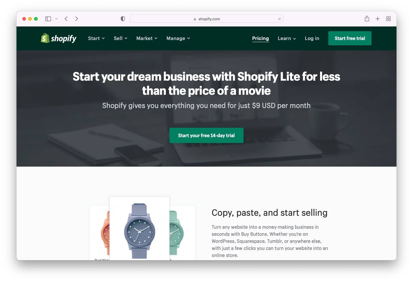 Cheapest ecommerce platform: Shopify Lite