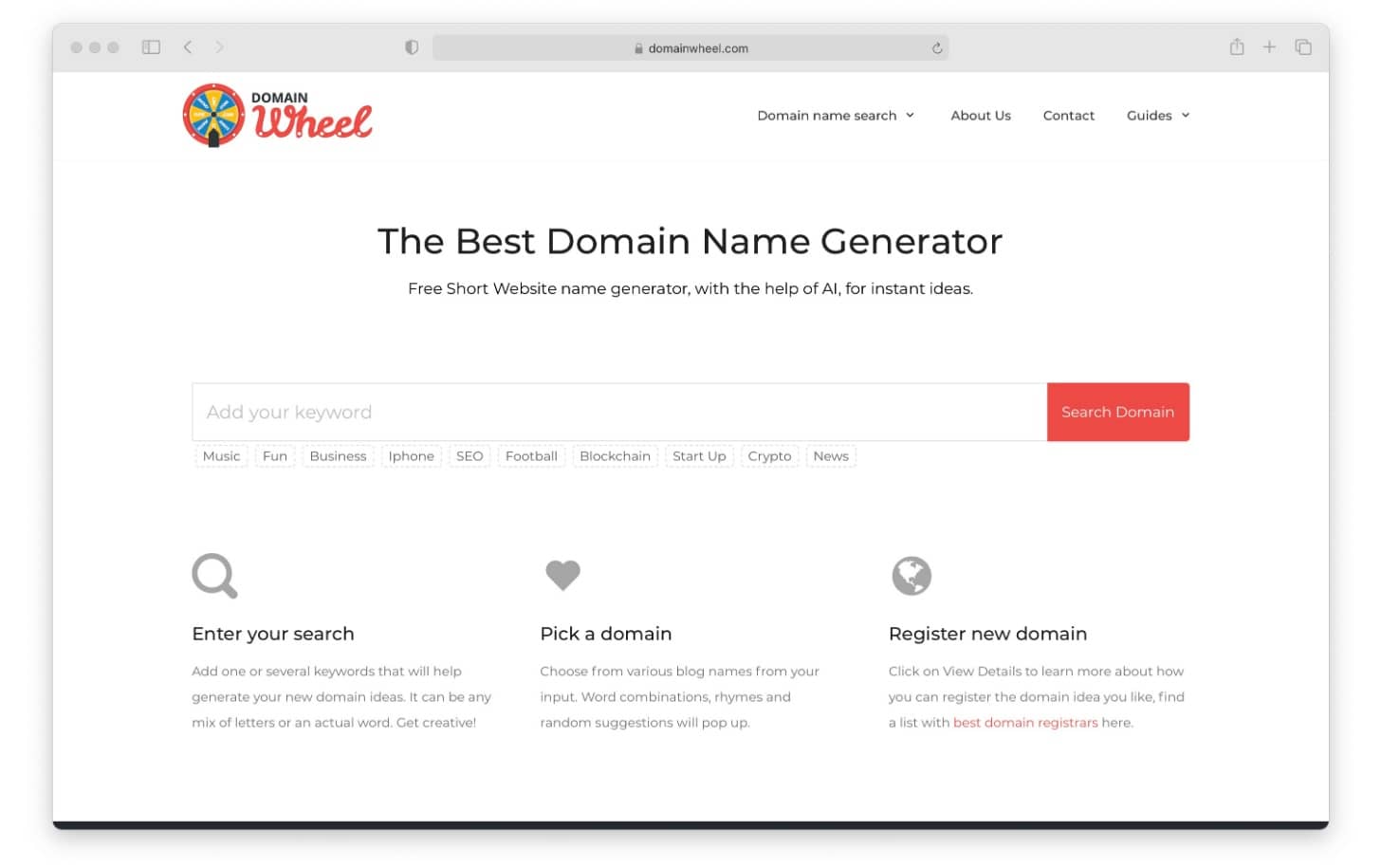 Domain Wheel helps you find domain names based on keywords