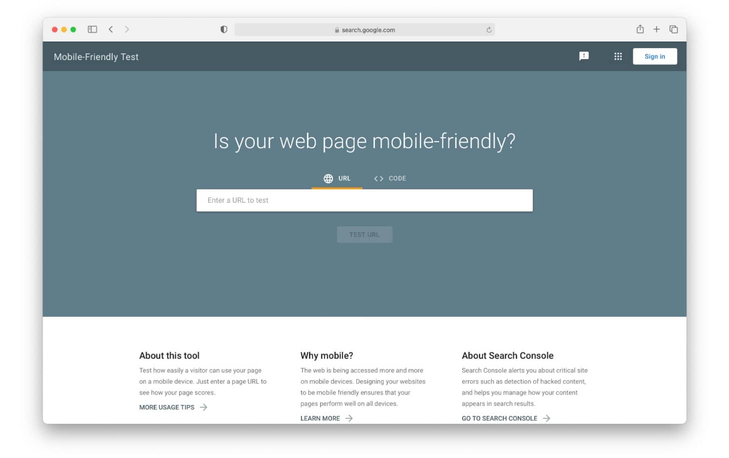 Google Mobile Friendly test
