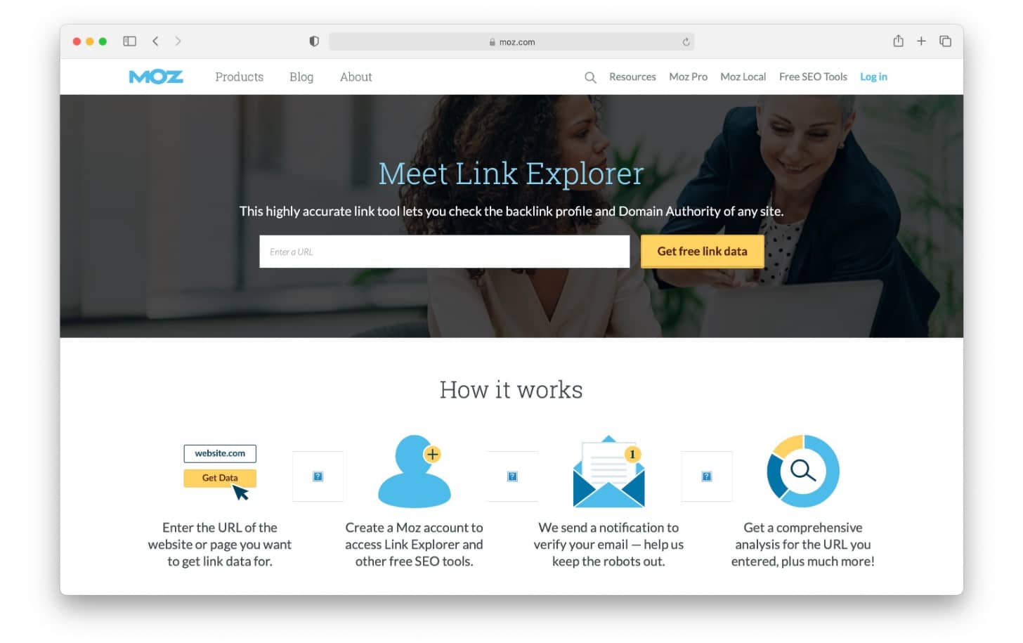 SEO tools like Moz Link Explorer help you track your competitors' backlinks and authority