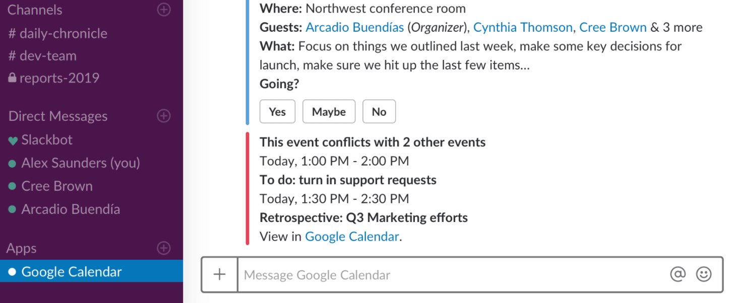 Slack vs Teams: Using Google Calendar with Slack
