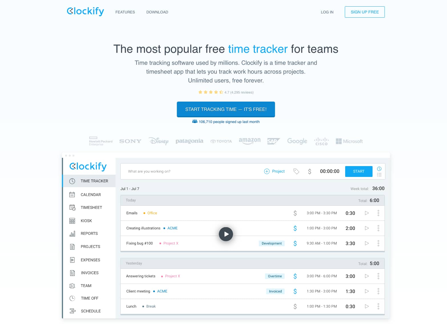 Clockify time tracker software