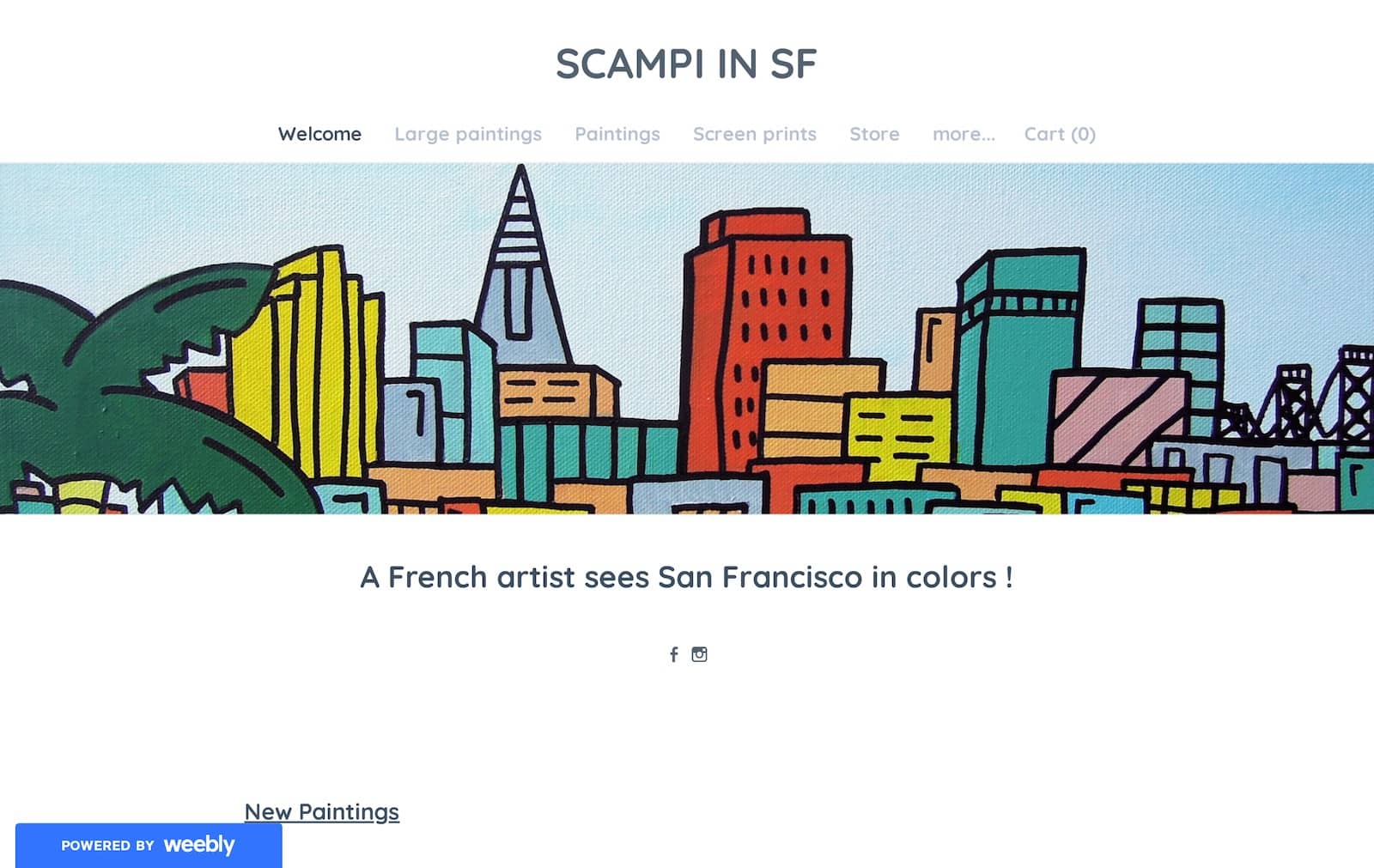 Scampi di SF adalah contoh bagus seorang seniman yang menggunakan Weebly untuk membuat situs.