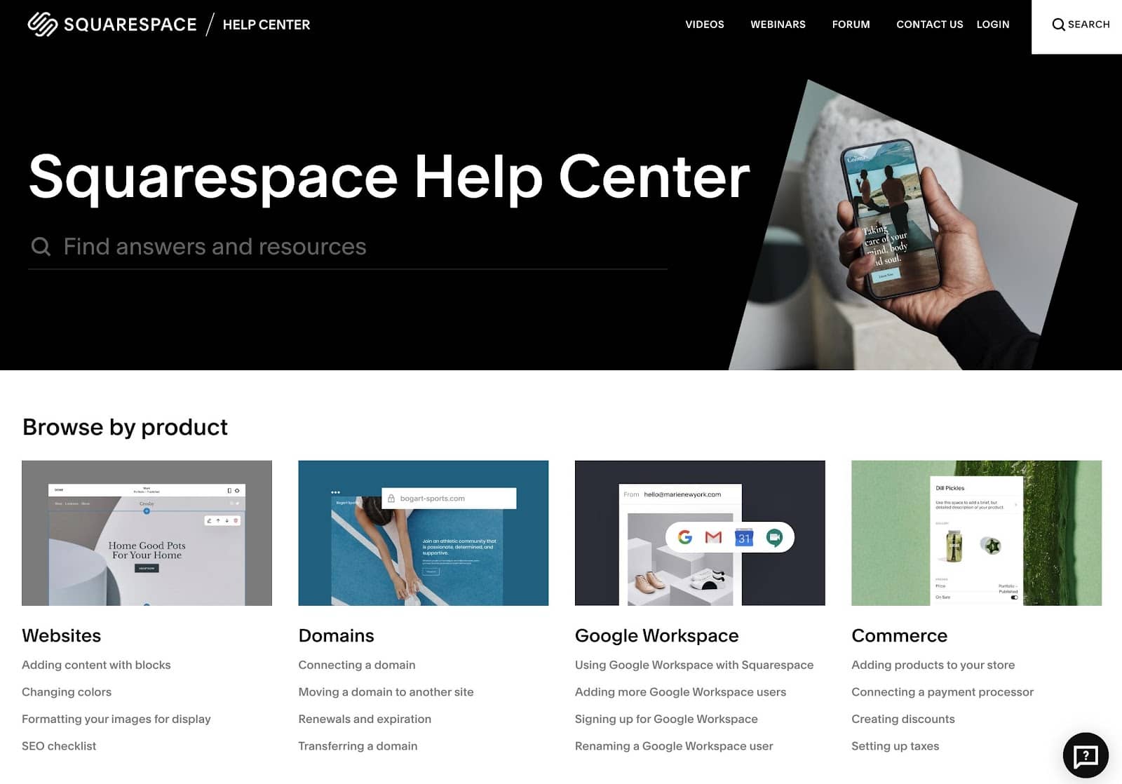 The help center from our Squarespace Ecommerce review.