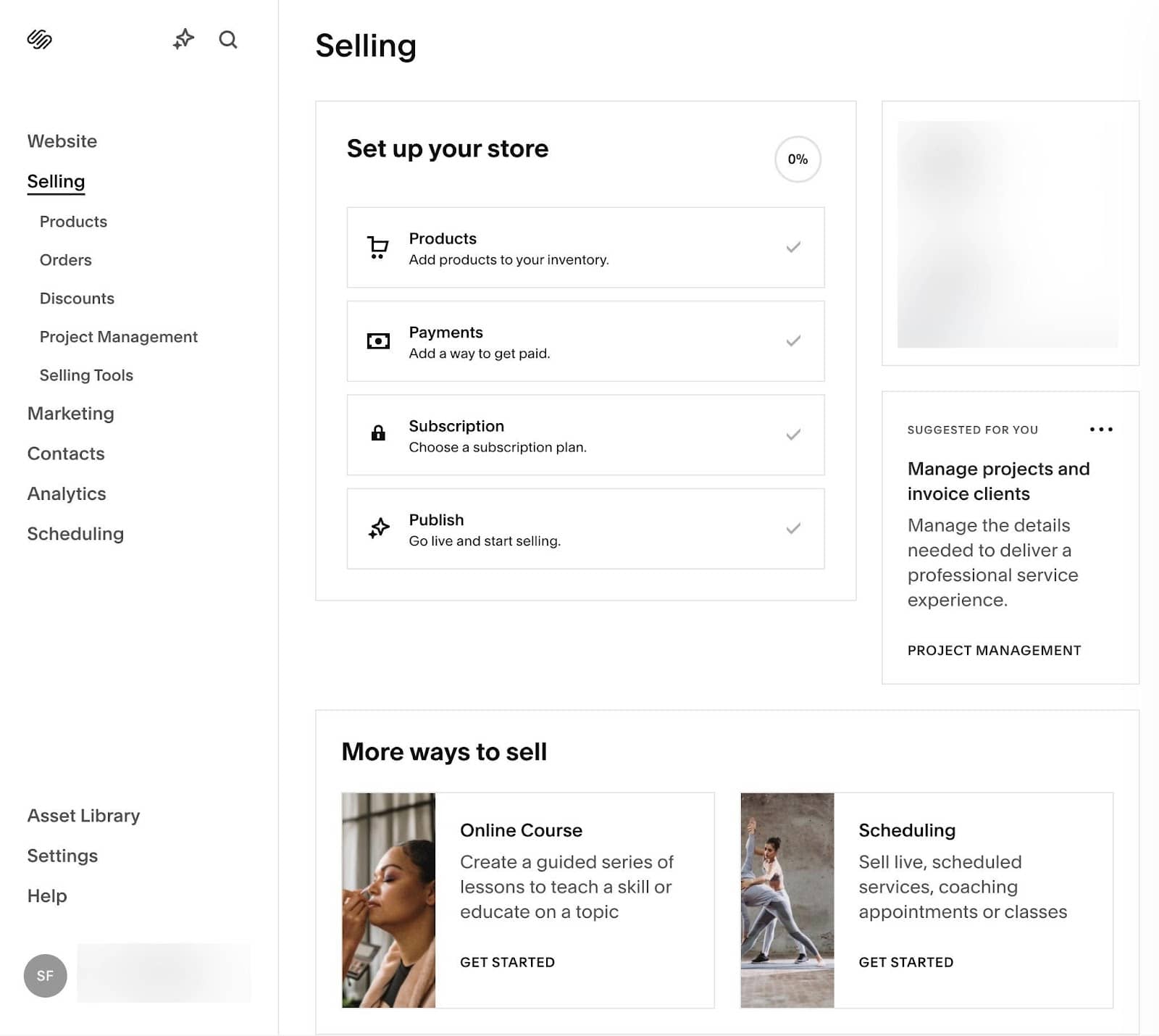 The dashboard from our Squarespace Ecommerce review.