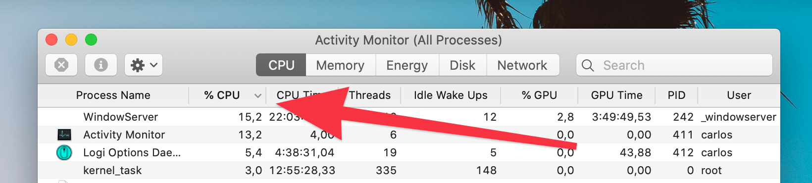 sort by cpu