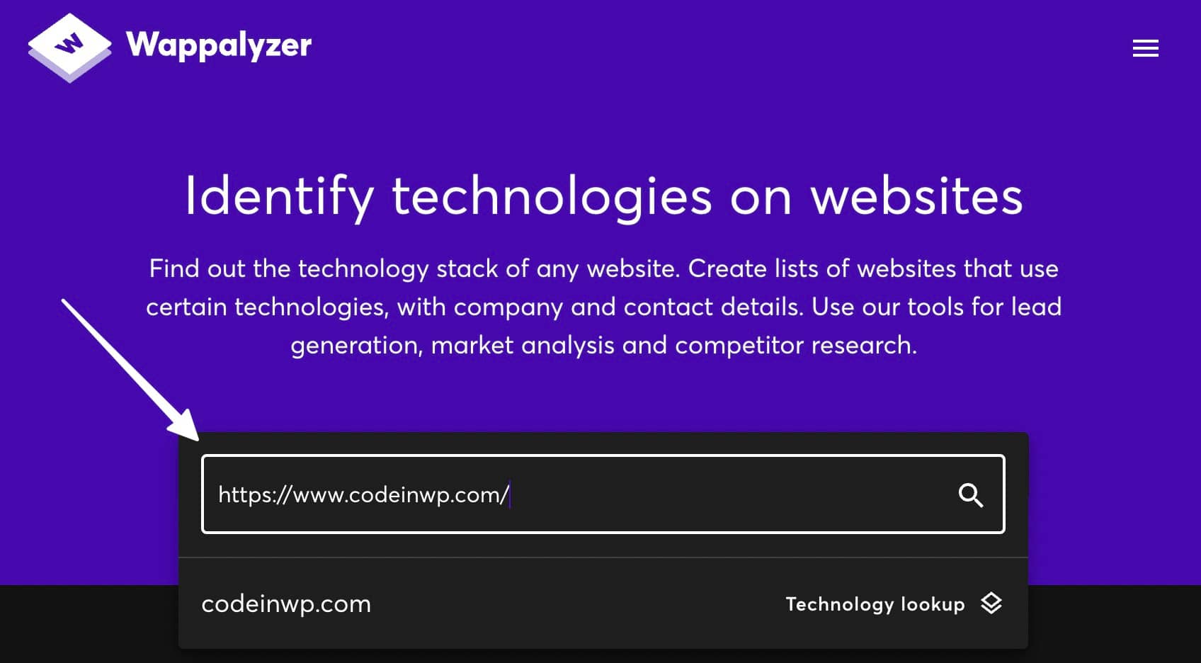 Pencarian wappalyzer untuk mengetahui apakah sebuah situs web adalah WordPress