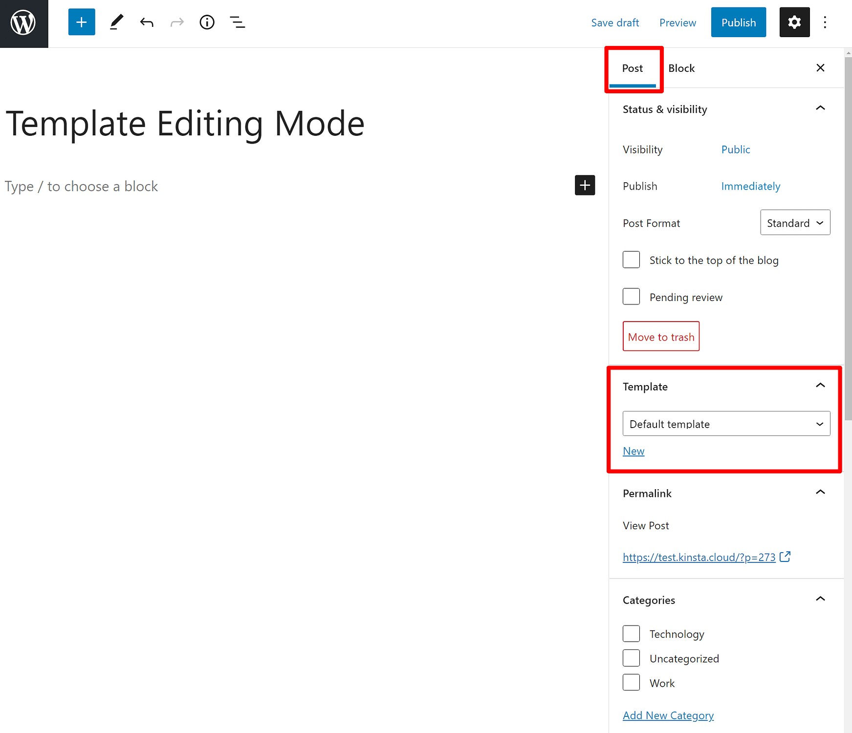 template editing mode