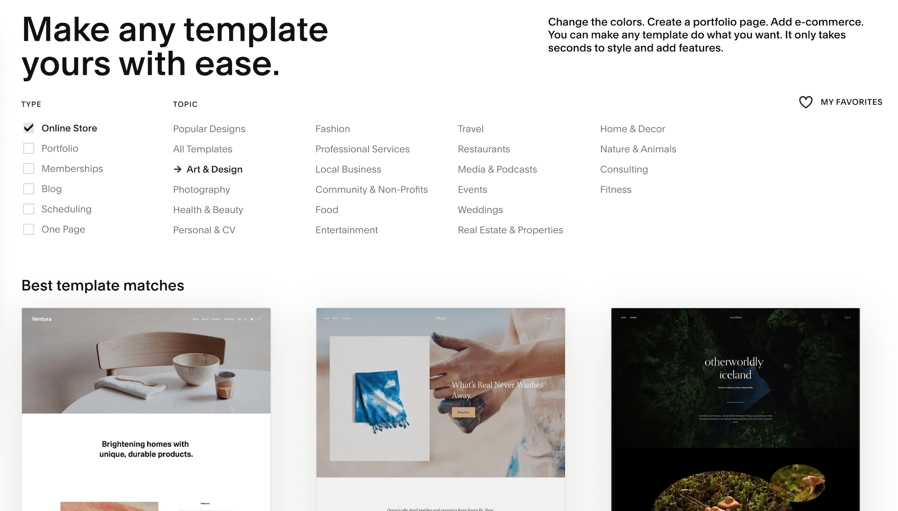 Squarespace’s template suggesting tool, which you can use to find the perfect fit for your site.