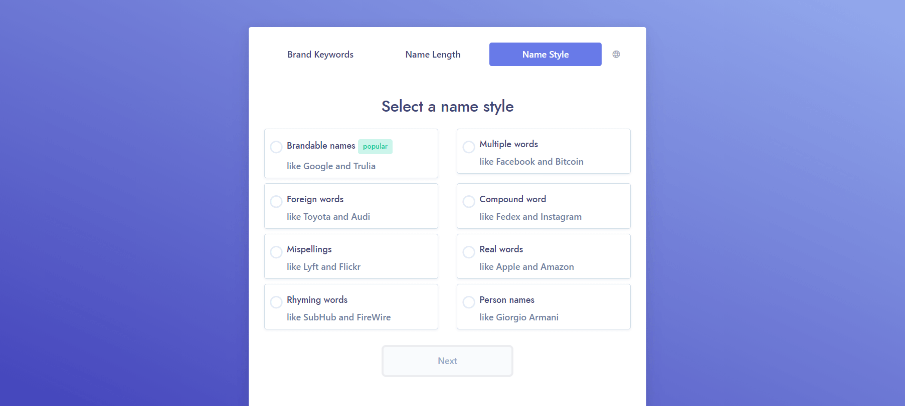 Namelix name styles